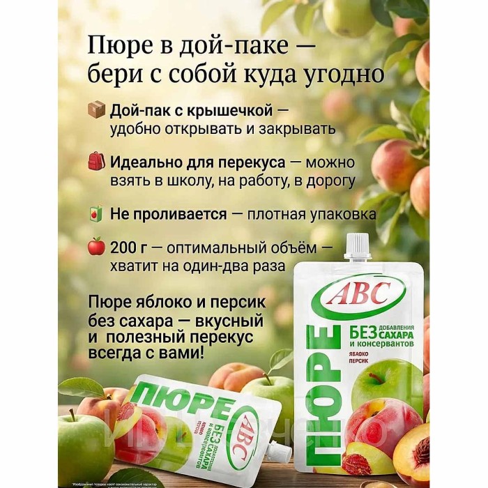 Пюре АВС Яблоко-персик 200гр д/п