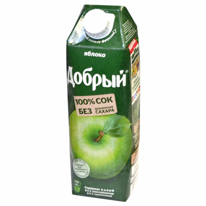 Сок Добрый яблочный осветленный 1л т/п