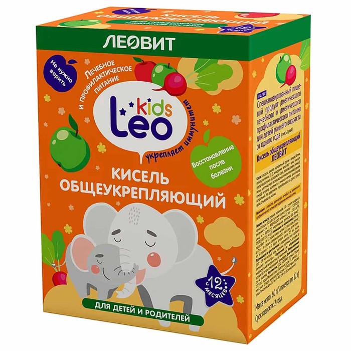 Кисель Леовит Leo Kids общеукрепляющий 60гр 12*5шт к/у