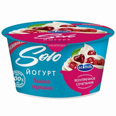 Йогурт Экомилк Соло вишня-черешня 4,2% 130гр пэт