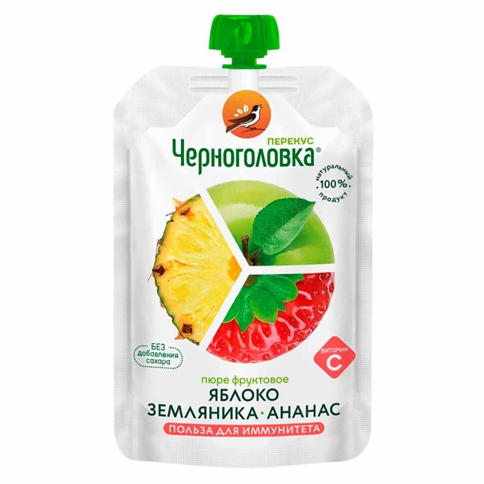 Пюре Черноголовка Бэйби яблоко-земляника-ананас с 3-х лет 85гр д/п