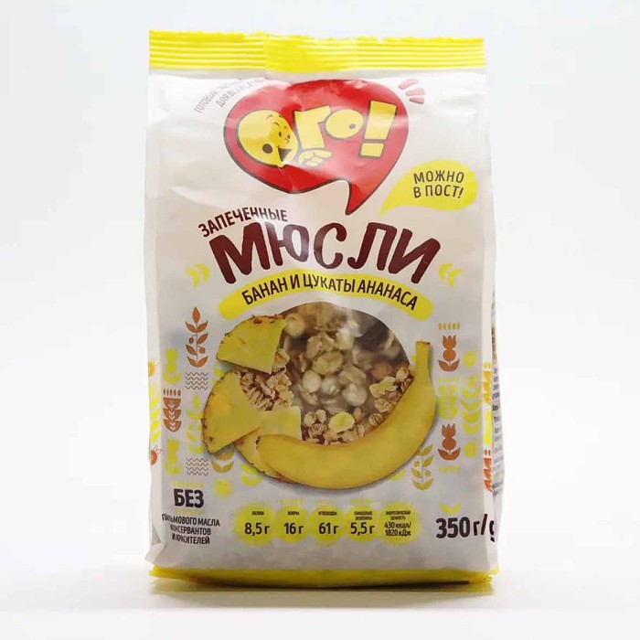 Мюсли Ого! запеченные с бананом и цукатами ананаса 350гр м/у