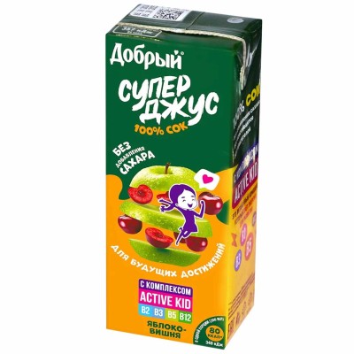 Сок Супер Джус Active kid яблоко и вишня  0,2л т/п