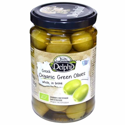 Оливки Delphi Био с косточкой в рассоле 290гр ст/б