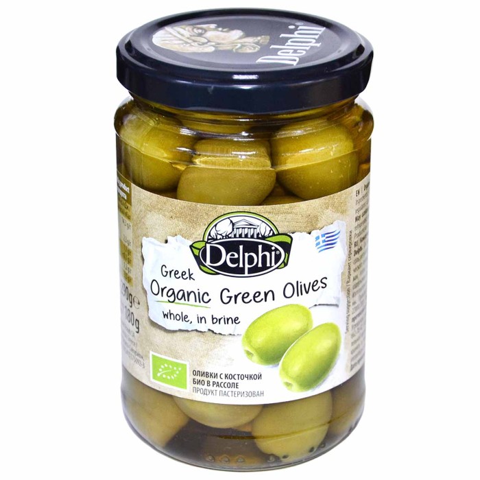 Оливки Delphi Био с косточкой в рассоле 290гр ст/б