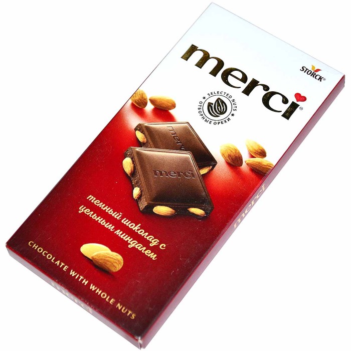 Шоколад Merci Темный с цельным миндалем 100гр к/у