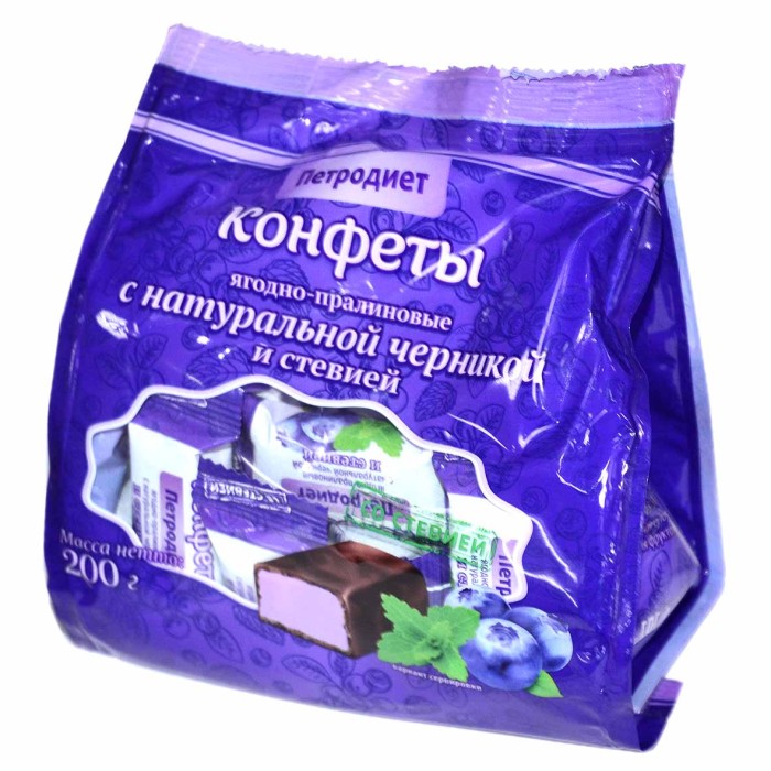 Конфеты Петродиет ягодно-пралиновые с нат. черникой и стевией 200гр м/у