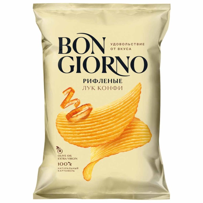 Чипсы Bon Giorno рифленые со вкусом карамелизованный лук с сыром 80гр м/у
