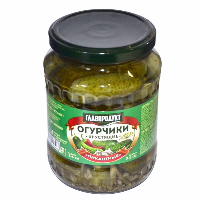 Огурцы Главпродукт пикантные 3-6см 700мл ст/б