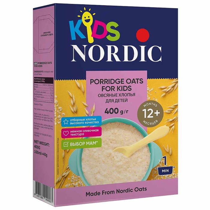 Хлопья овсяные Nordic Kids для детей 400гр к/у