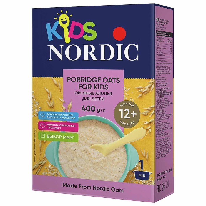 Хлопья овсяные Nordic Kids для детей 400гр к/у