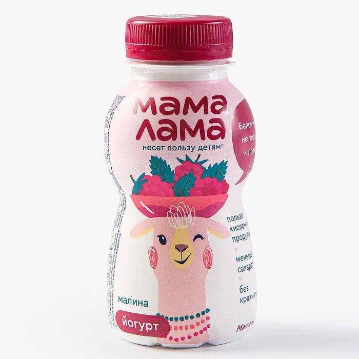 Йогурт питьевой Мама Лама Малина 2,5% 200гр пэт