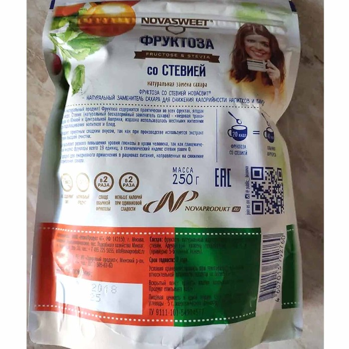 Фруктоза Novasweet со стевией 250гр м/у