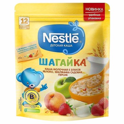 Каша Nestle 5 злаков молочная яблоко-земляника-персик с 12мес 200гр д/п