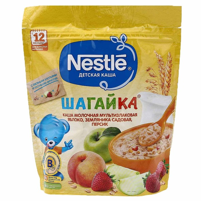 Каша Nestle 5 злаков молочная яблоко-земляника-персик с 12мес 200гр д/п