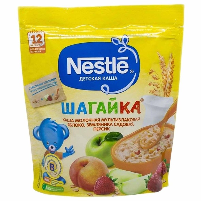 Каша Nestle 5 злаков молочная яблоко-земляника-персик с 12мес 200гр д/п