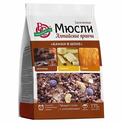 Мюсли Вишневый сад Алтайские кранчи запеченые Банан в шоке 175гр м/у