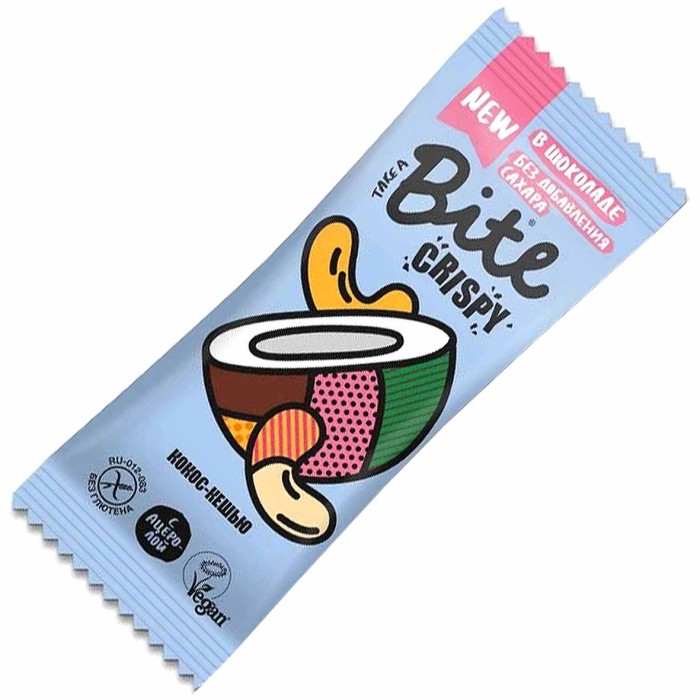 Батончик Bite Crispy Кокос-Кешью-Шоколад в темном шоколаде 45гр