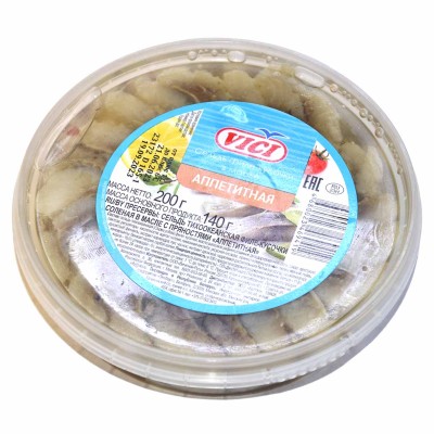 Сельдь Vici Аппетитная филе-кусочки соленая в масле с пряностями 200гр пэт