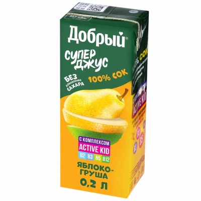 Сок Супер Джус Active kid яблоко и груша 0,2л т/п