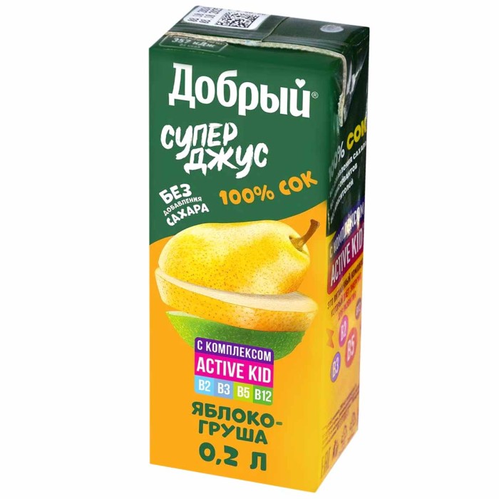 Сок Супер Джус Active kid яблоко и груша 0,2л т/п