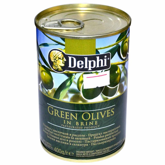 Оливки Delphi Superior с косточкой в рассоле 400гр ж/б
