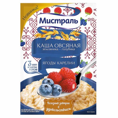 Каша овсяная Мистраль Ягоды Карелии земляника-голубика 40гр м/у
