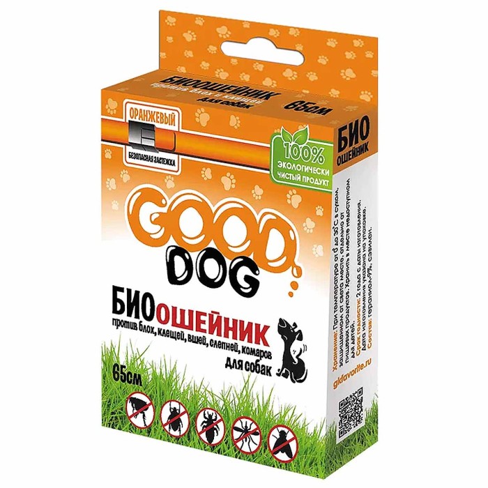 Биоошейник для кошек Good Dog оранжевый от блох и клещей 65см арт04103
