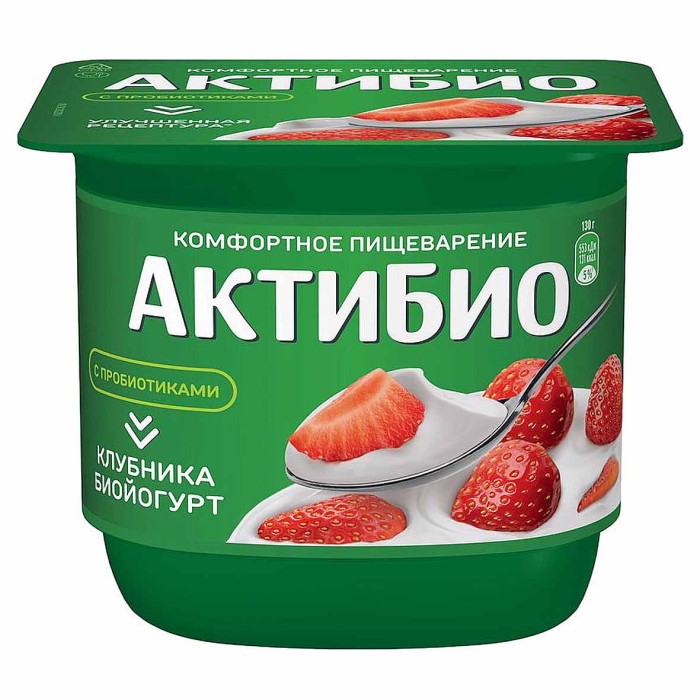 Биойогурт Актибио натуральный клубника 2,9% 130гр пэт