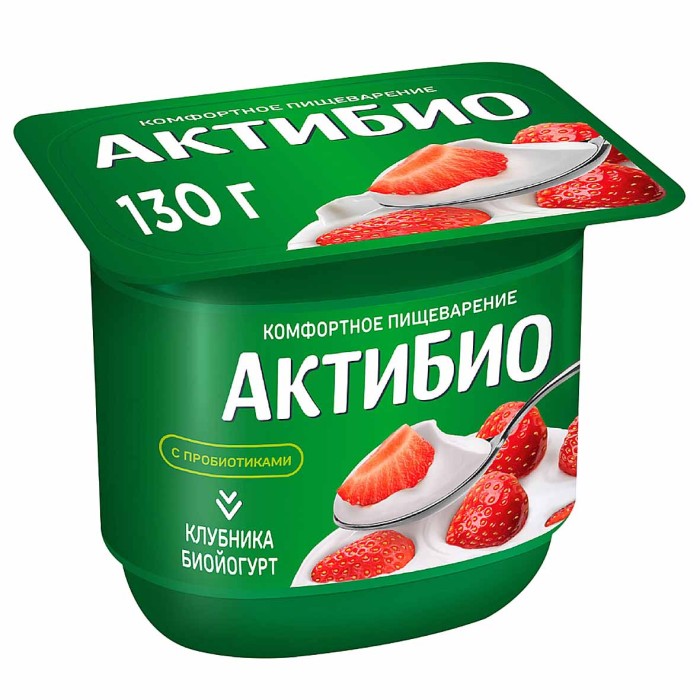 Биойогурт Актибио натуральный клубника 2,9% 130гр пэт