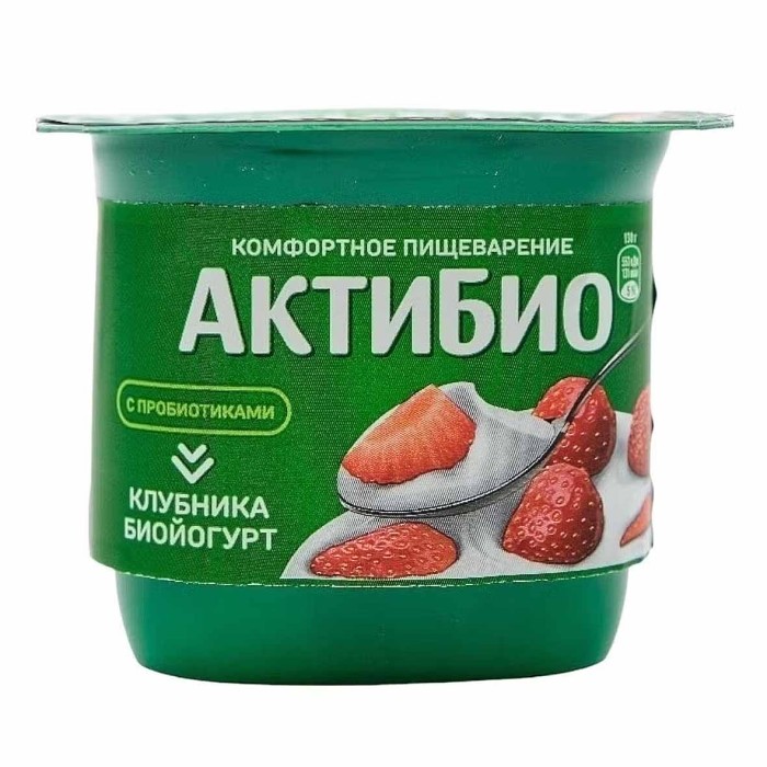 Биойогурт Актибио натуральный клубника 2,9% 130гр пэт