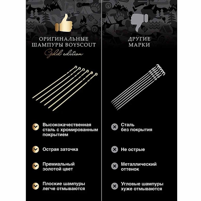 Набор шампуров Boyscout Gold edition плоские в блистере 60см 6шт арт61919