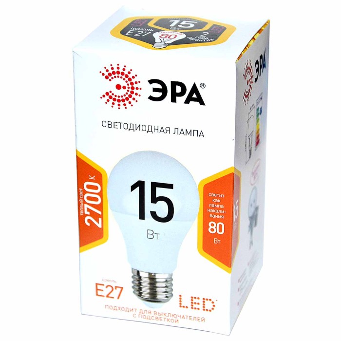 Лампочка светодиодная Эра А60-15w-827-E27 к/у