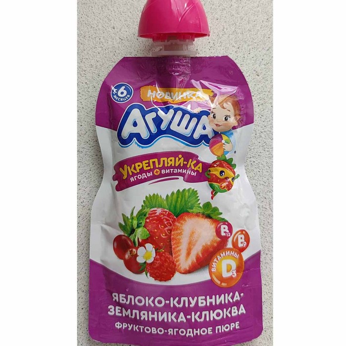 Пюре Агуша Укрепляй-ка яблоко-клубника-земляника-клюква 80гр д/п