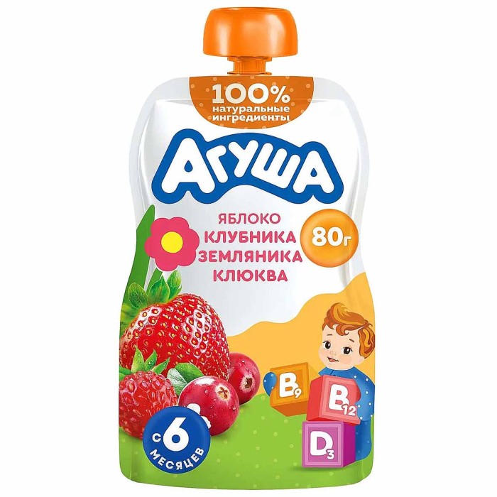 Пюре Агуша Укрепляй-ка яблоко-клубника-земляника-клюква 80гр д/п