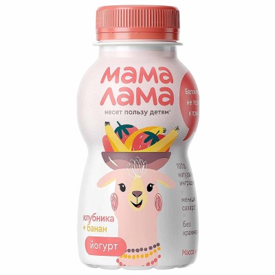 Йогурт питьевой Мама Лама Клубника-Банан  2,5% 200гр пэт