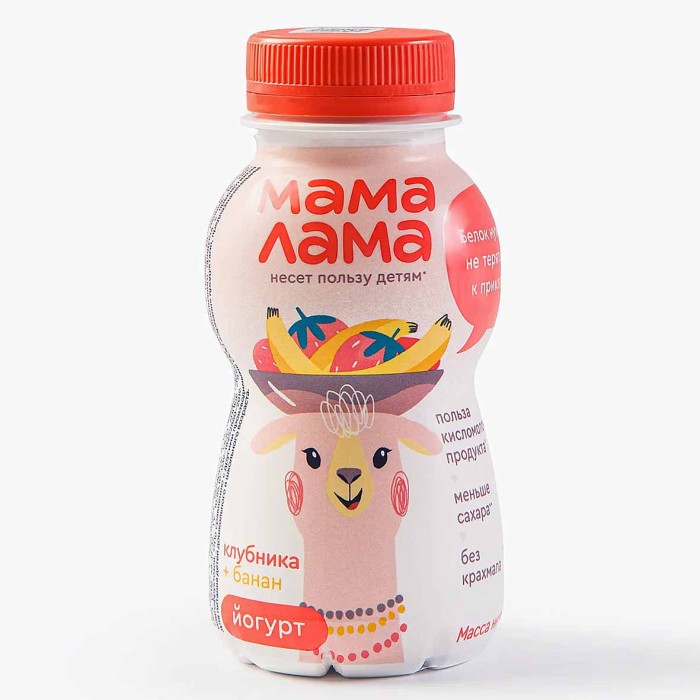 Йогурт питьевой Мама Лама Клубника-Банан  2,5% 200гр пэт