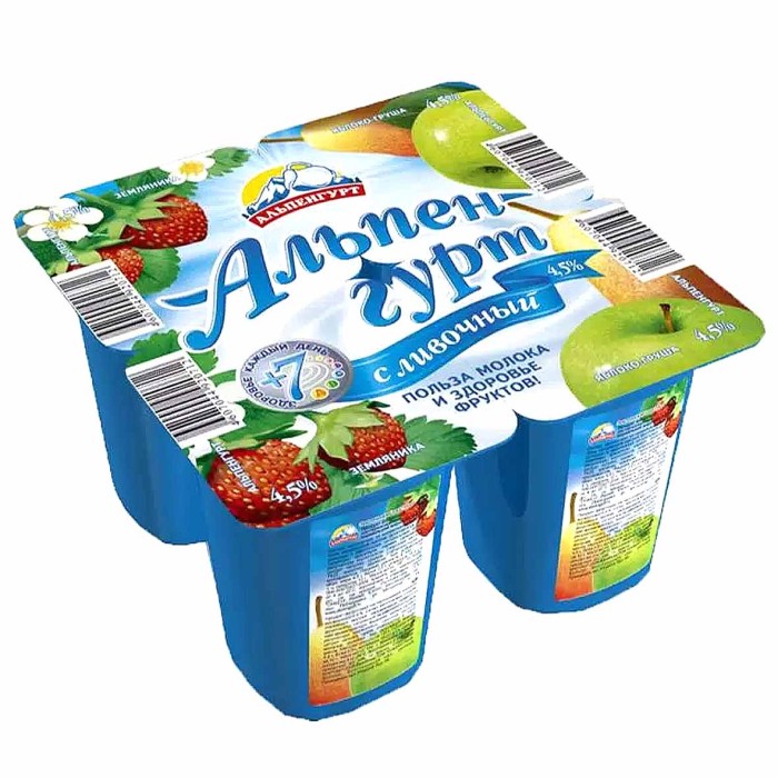 Йогурт Альпенгурт Сливочный земляника-яблоко-груша 4,5% 100гр пэт