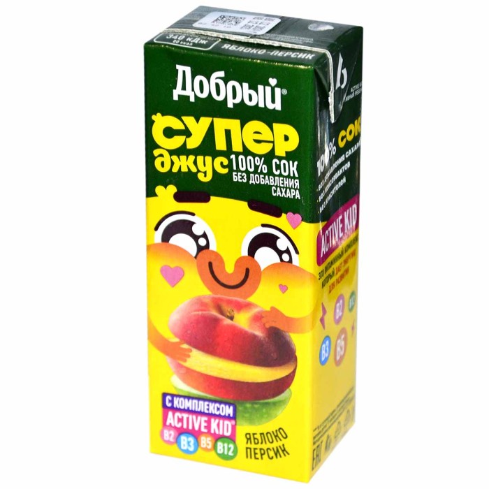 Сок Супер Джус Active kid яблоко и персик 0,2л т/п