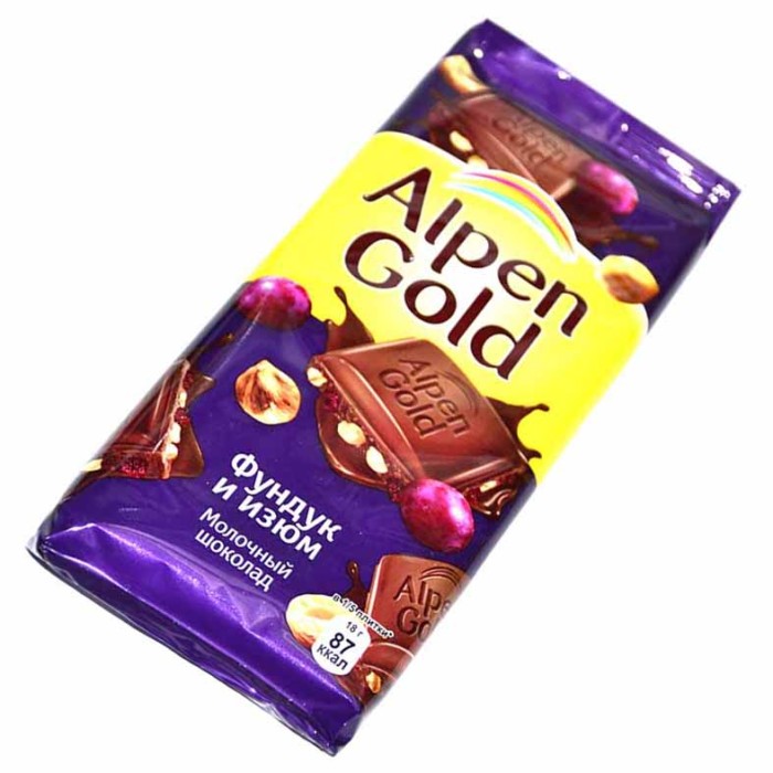 Шоколад Alpen Gold Молочный фундук и изюм 85гр м/у