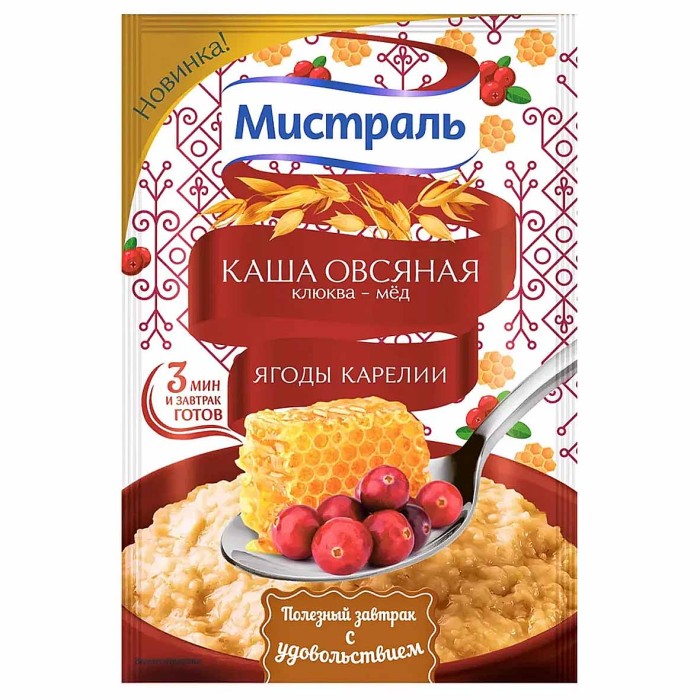 Каша овсяная Мистраль клюква-мёд 40гр м/у