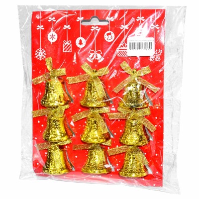 Украшения новогоднее Колокольчики золотые 9шт артА-89