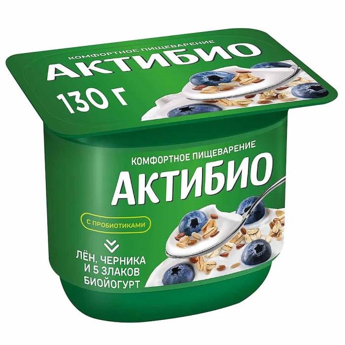 Биойогурт Актибио натуральный лен-черника-5 злаков 3,0% 130гр пэт