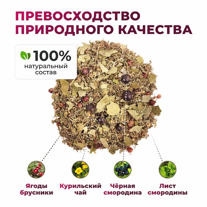 Напиток чайный Предгорья Белухи Курильский чай с брусникой и черной смородиной 45гр пэт