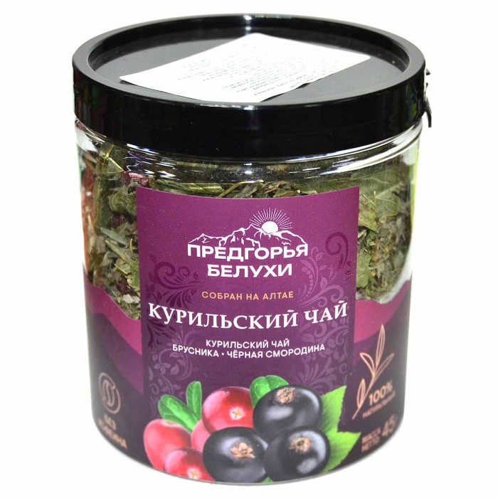 Напиток чайный Предгорья Белухи Курильский чай с брусникой и черной смородиной 45гр пэт