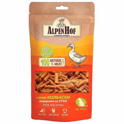 Лакомство для кошек AlpenHof мини колбаски из утки 50гр м/у