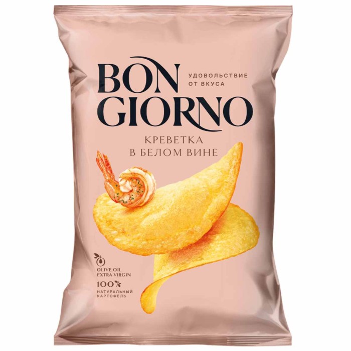 Чипсы Bon Giorno со вкусом креветка в белом вине 80гр м/у