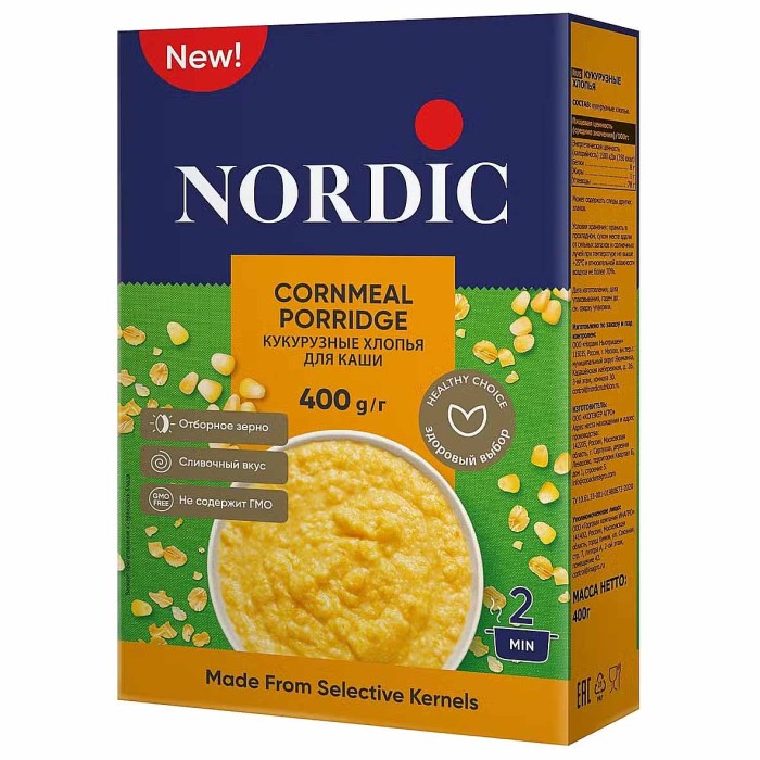 Хлопья кукурузные Nordic для каши 400гр к/у
