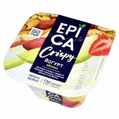 Йогурт Epica Crispy яблочный,смесь из мюсли и сушен ягод 5,7% 140гр пэт