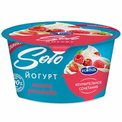 Йогурт Экомилк Соло малина-земляника 4,2% 130гр пэт